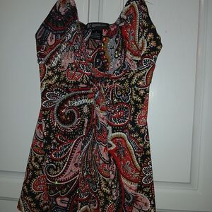 Women’s Paisley Tie-Front Tank Top - Black & Red